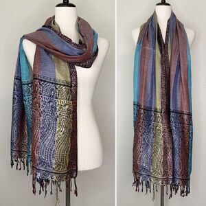 NWT Basha 100% Rayon Colorful Fringe Scarf